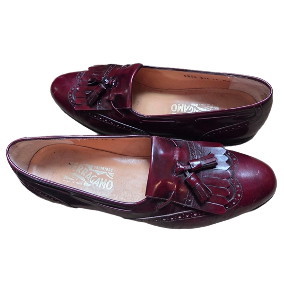 Vintage Salvatore Ferragamo  Kiltie Burgundy Tassel Loafers Size 10B - Picture 4 of 7